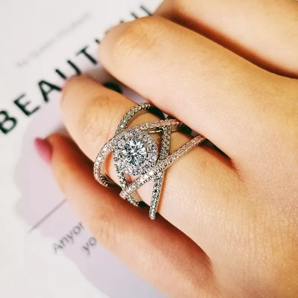 New Designer Silver&Rose Gold Round Diamond Ring - Picture 2 of 4